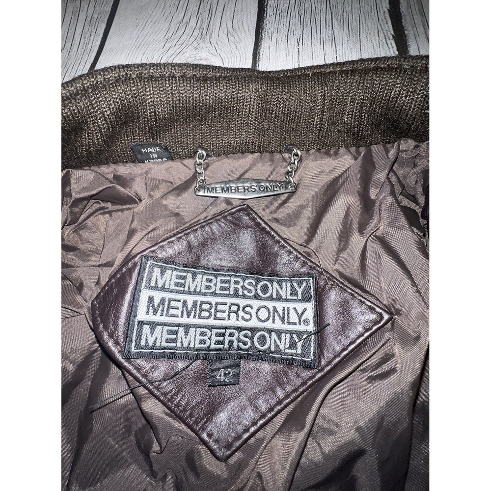 VTG Members Only Brown Bomber Leather Jacket With Patch B-17 379 Bomb Group - Picture 6 of 9